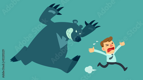 businessman run away from bear(market)
