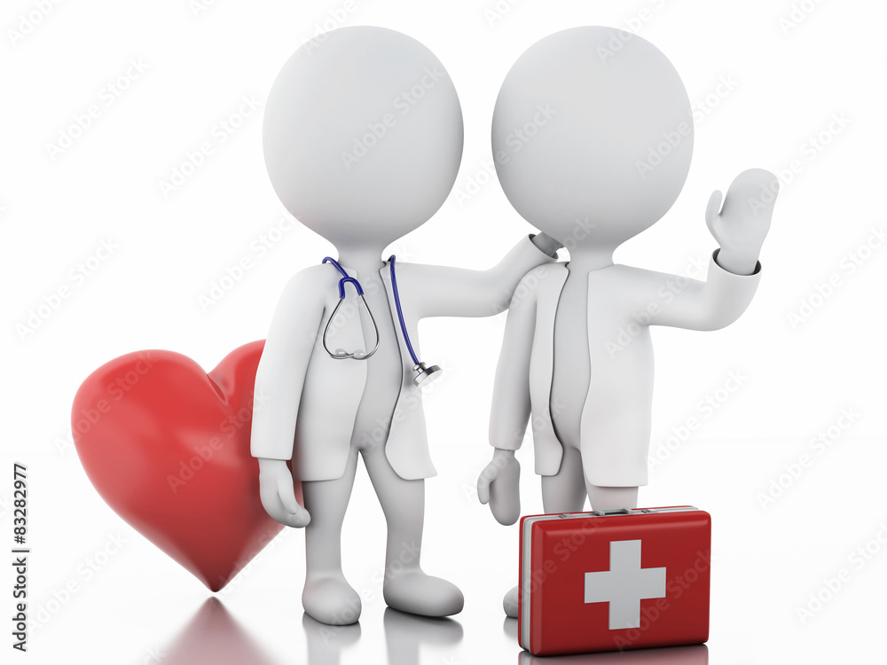 3d people doctor with a stethoscope and first aid kit. 3d people doctor with a stethoscope and first aid kit.
