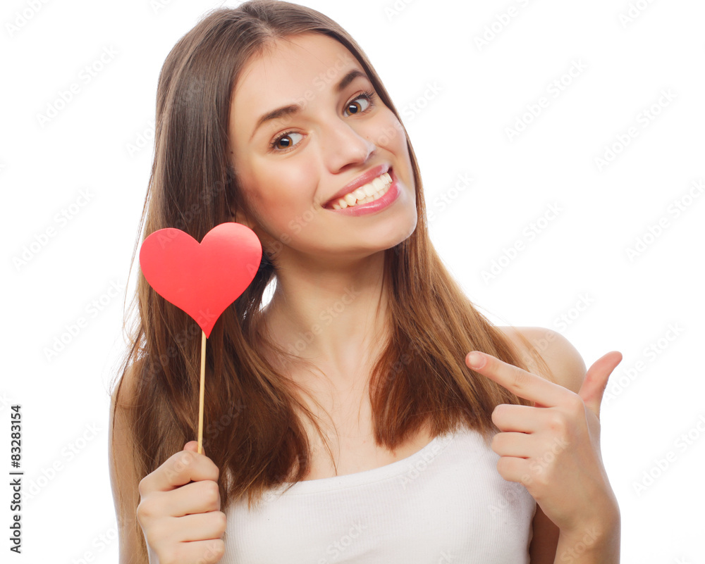 woman holding red paper heart woman holding red paper heart