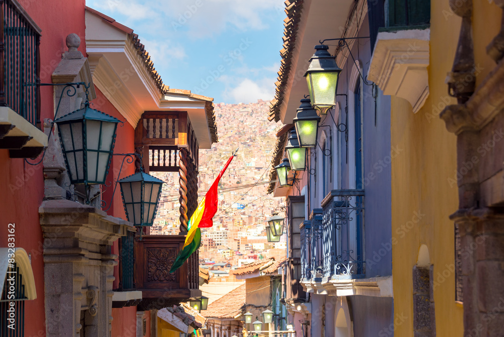 Jaen Street in La Paz, Bolivia - obrazy, fototapety, plakaty 