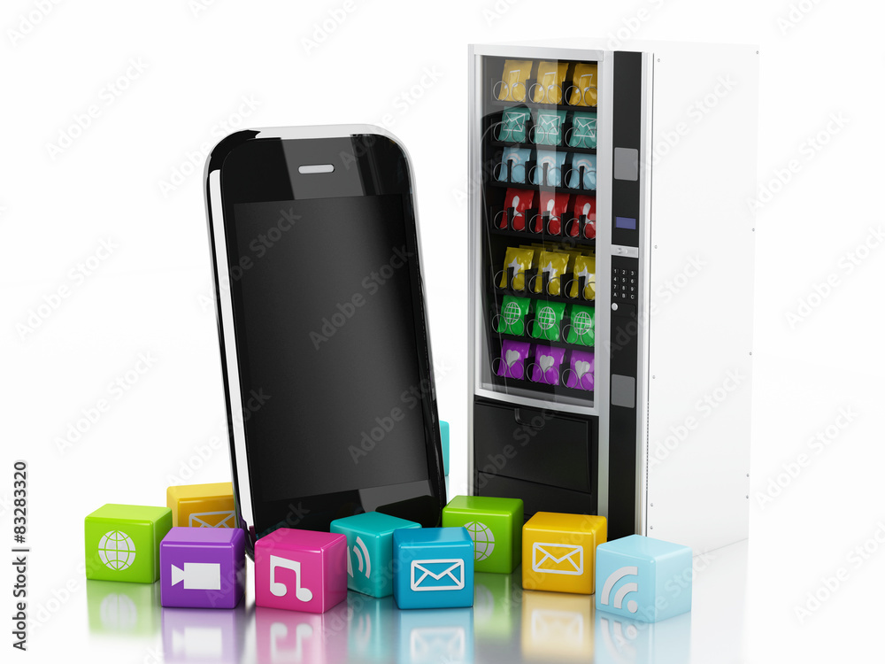 3d Smartphone with application Icons. e-commerce concept