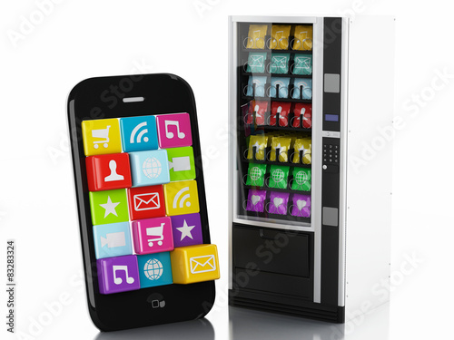 3d Smartphone with application Icons. e-commerce concept