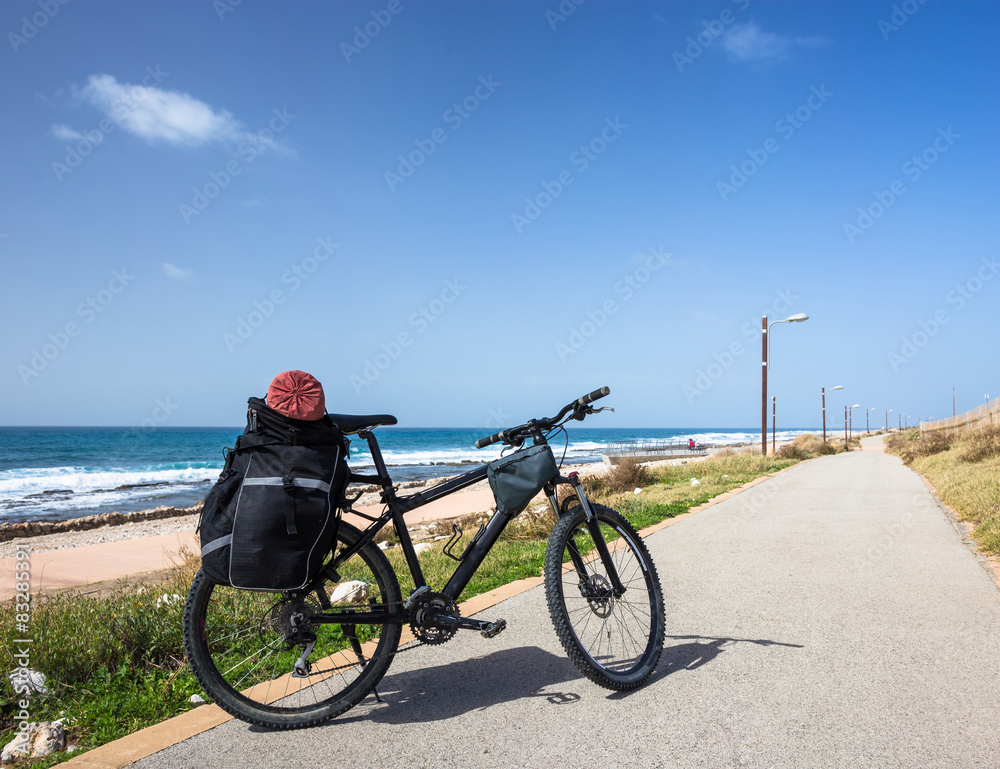 Obraz premium Bike is on road near sea