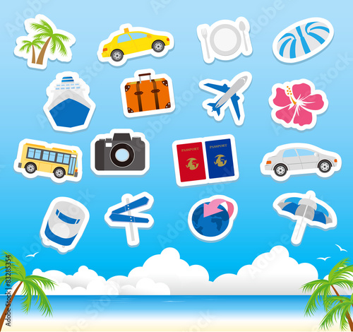 tourism icons on wooden board Vector
