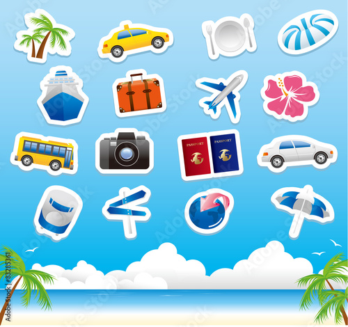 tourism icons on wooden board Vector
