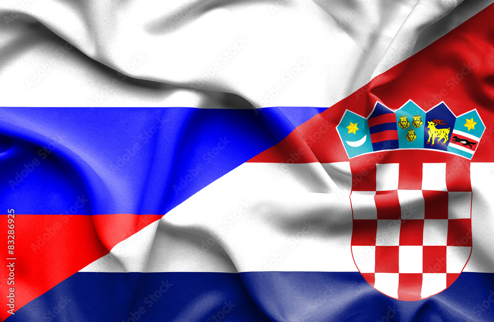 Naklejka premium Waving flag of Croatia and Russia