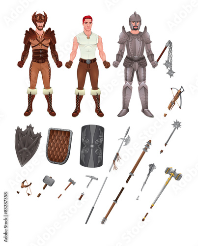 Medieval avatar with armors and weapons