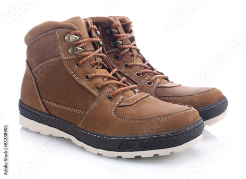 Hiking boots on white background 