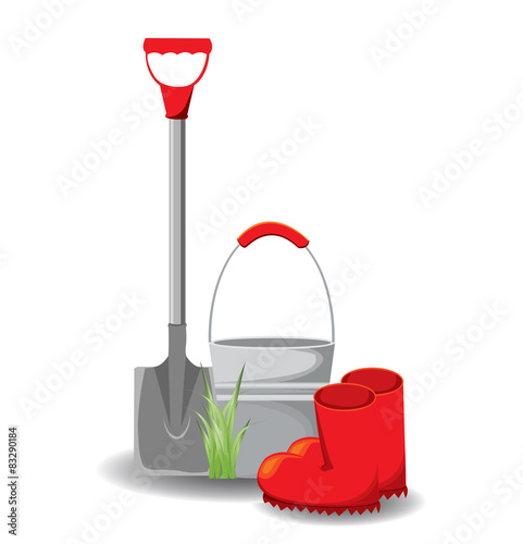 set of garden tools on white