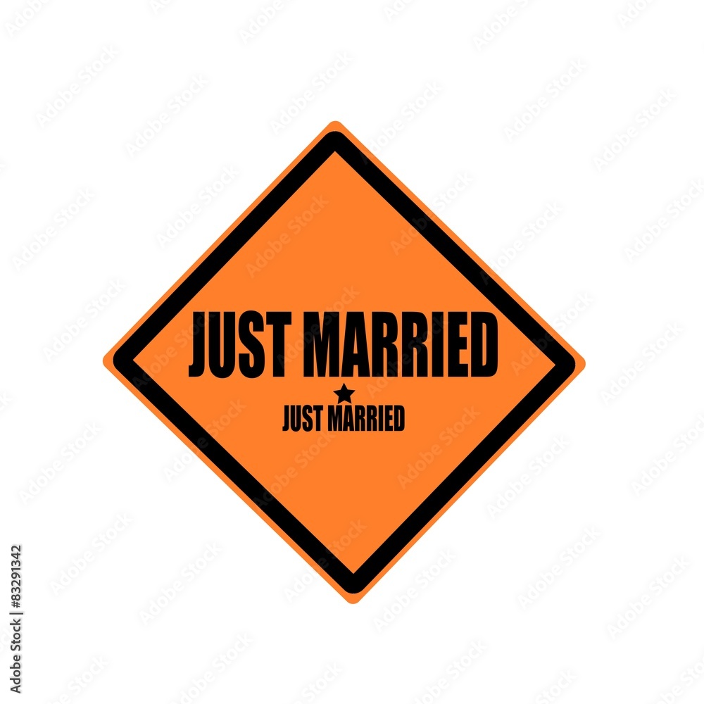 JUST MARRIED black stamp text on orange background JUST MARRIED black stamp text on orange background