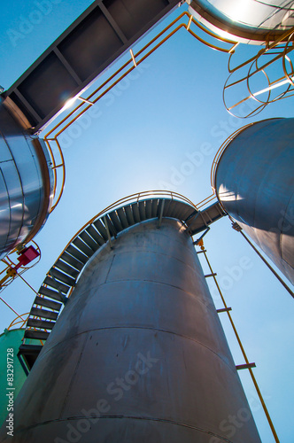 Under view Oil Tank Factory plant.
