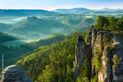 View from viewpoint of Bastei in Saxon Switzerland, Germany photo