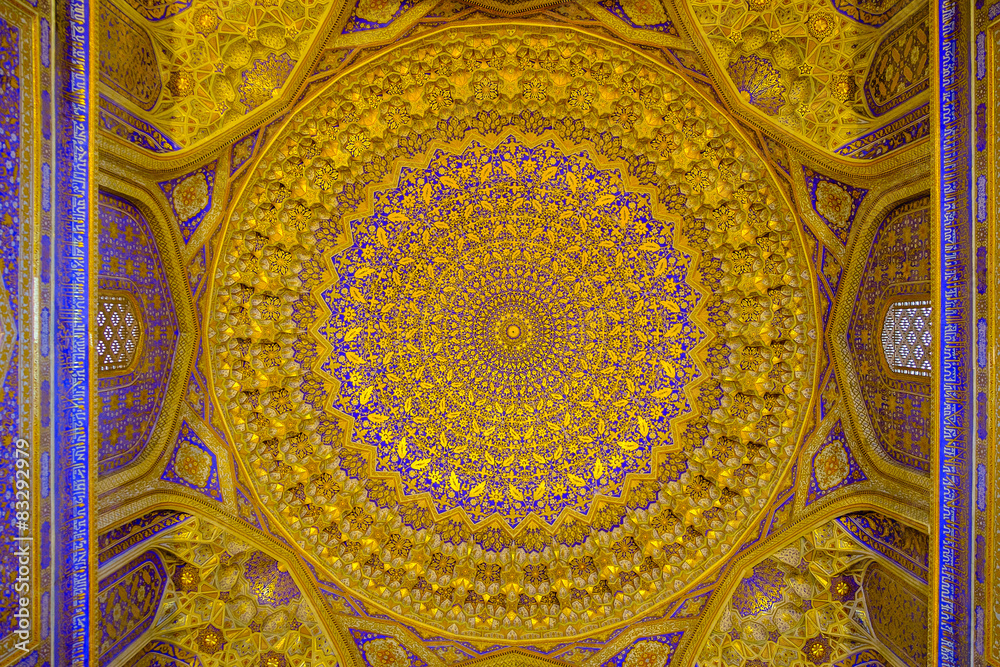 Madrasah Tilla-Kari inside on Registan square, Samarkand