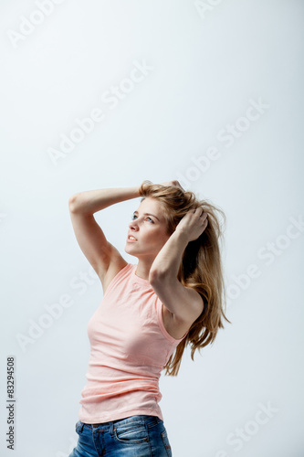 girl with hands over head