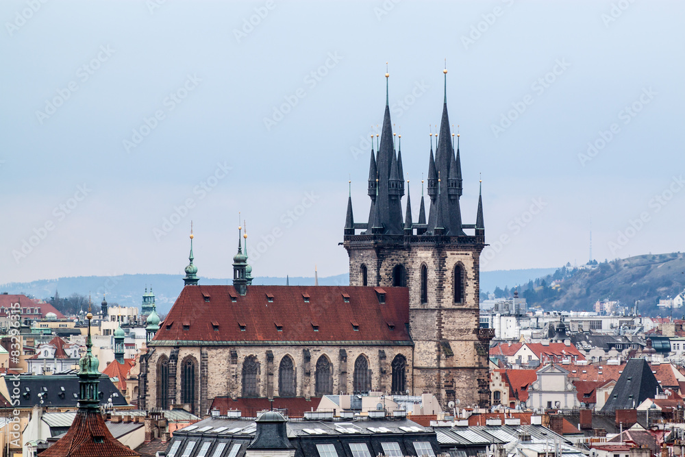 Fototapeta premium High angle view of Prague