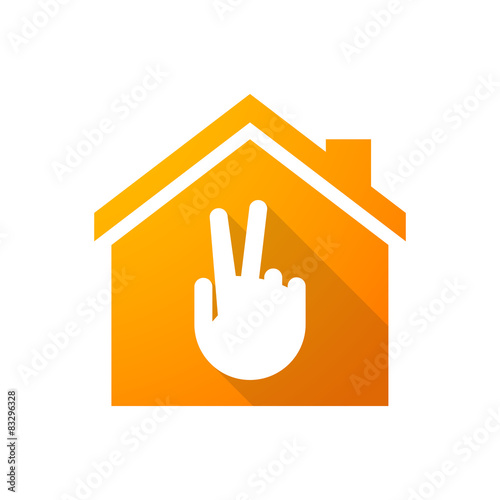 Orange house icon with a victory hands