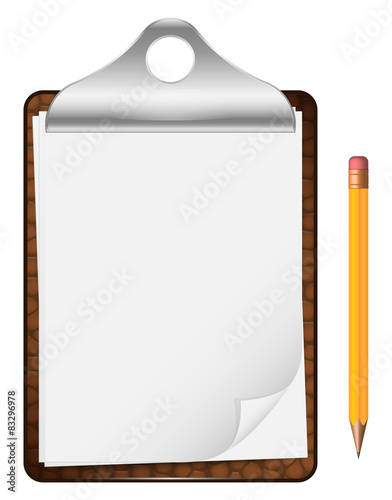 Blank clipboard with pencil. Vector icon