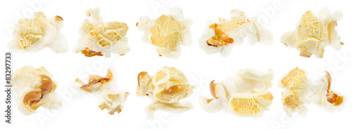 Set of fresh popcorn on a white