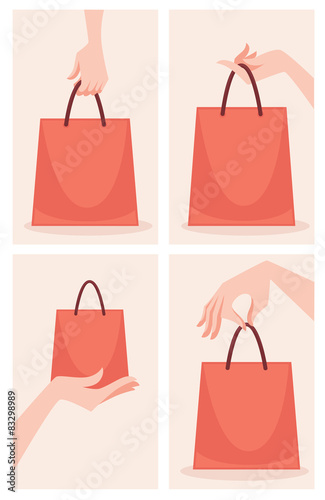 woman hand and shopping bags, vector collection