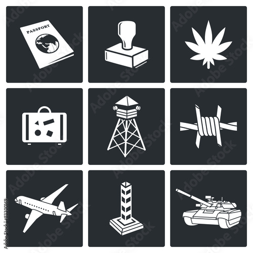 Illegal migration and transportation of narcotics Icon set
