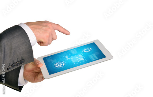 Businessmans hands holding tablet