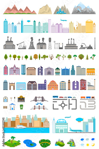 Elements of the modern city and village - stock vector