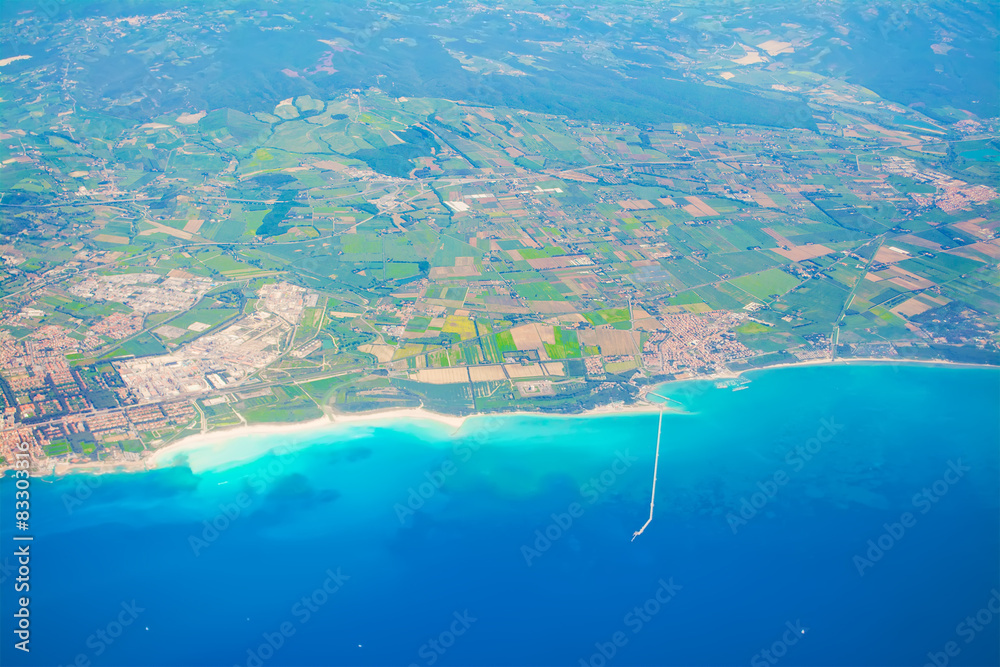 Aerial view of Tuscany coastline