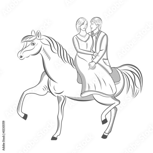 Vector Illustration of Guy with Girl on a Horse
