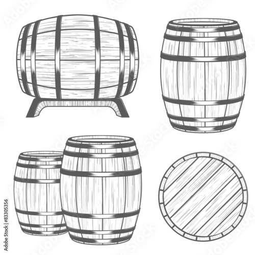 Fotografie, Tablou Vector set Barrels in Vintage Style