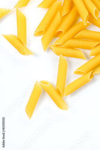 Dried italian pasta macaroni on white background