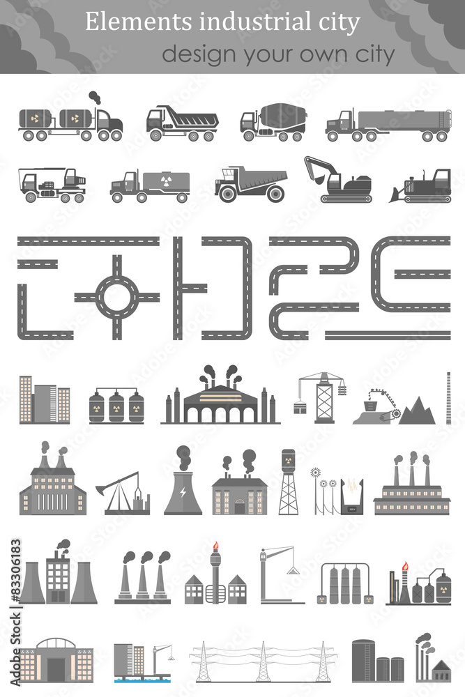 Vector Set of Icons Industrial City