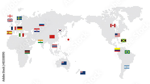 世界地図・国旗・グローバル・ネットワークイメージ・World map of dots Vector National flag