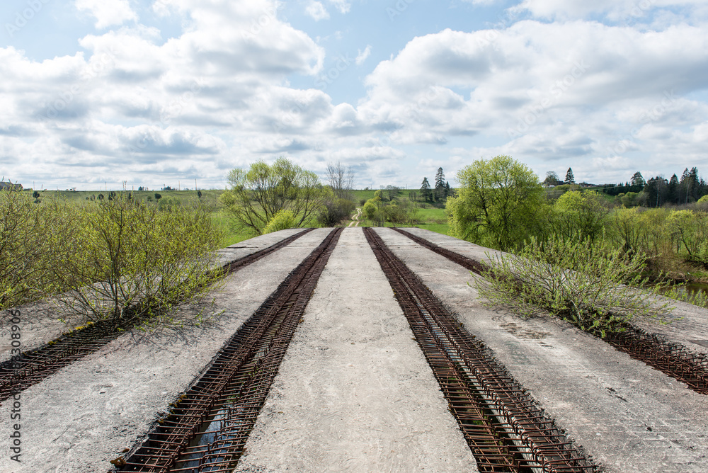 old bridge with rusty metal rails