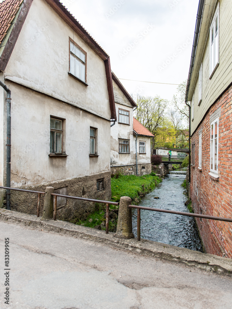 Fototapeta premium historical buildings in old town of Kuldiga, Latvia