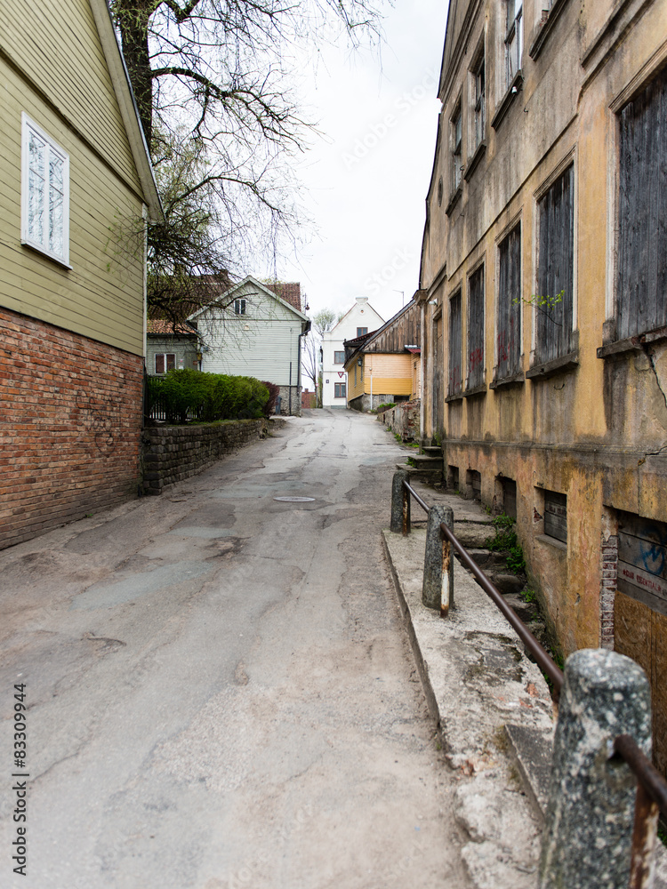 historical buildings in old town of Kuldiga, Latvia