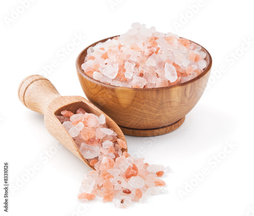 Картината върху платно Himalayan pink salt in a wooden bowl