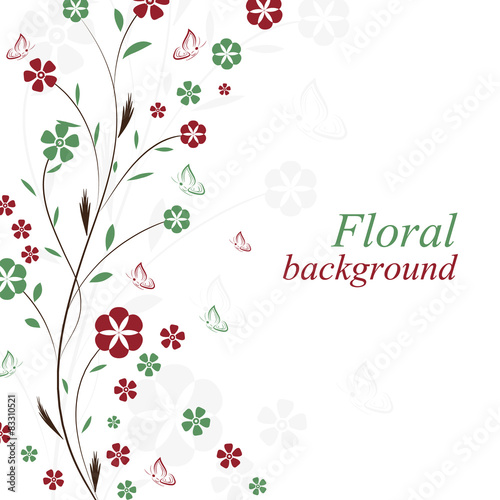 Floral vector background with flowers and butterflies