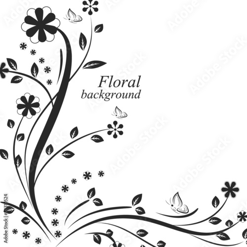 Floral vector background with flowers and butterflies