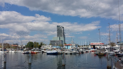 Sailboats, boats, motor boats in the marina Gdynia