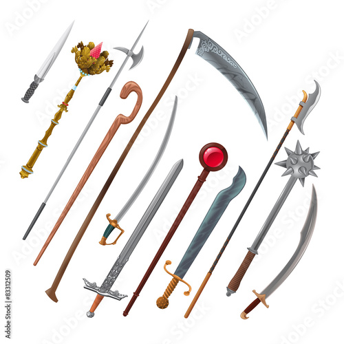 Set of different weapons