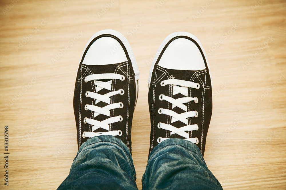Classic black and white sneakers top view Classic black and white sneakers top view