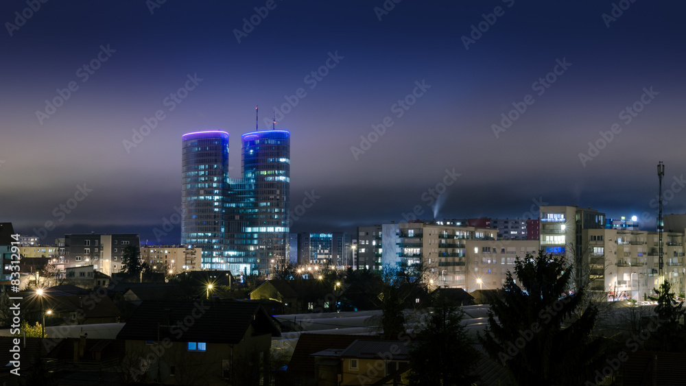 Night cityscape with urban skyline