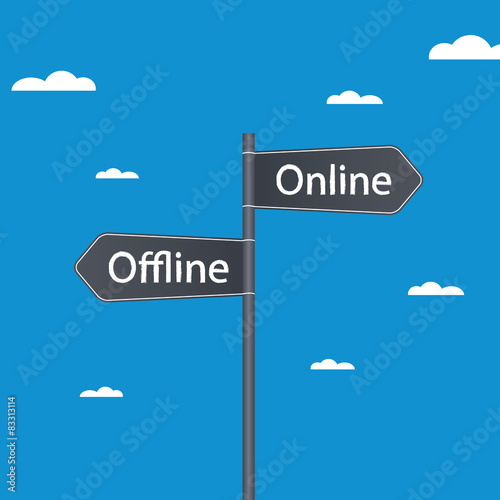 Online vs offline choice road sign on blue Backgrounds