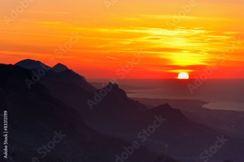 sunset at the mountains Mediterranean sea