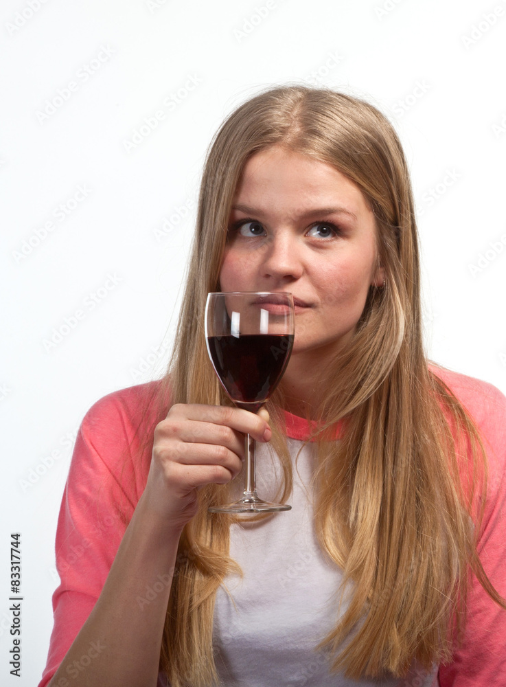 Scandinavian cute young girl drinking wine Scandinavian cute young girl drinking wine