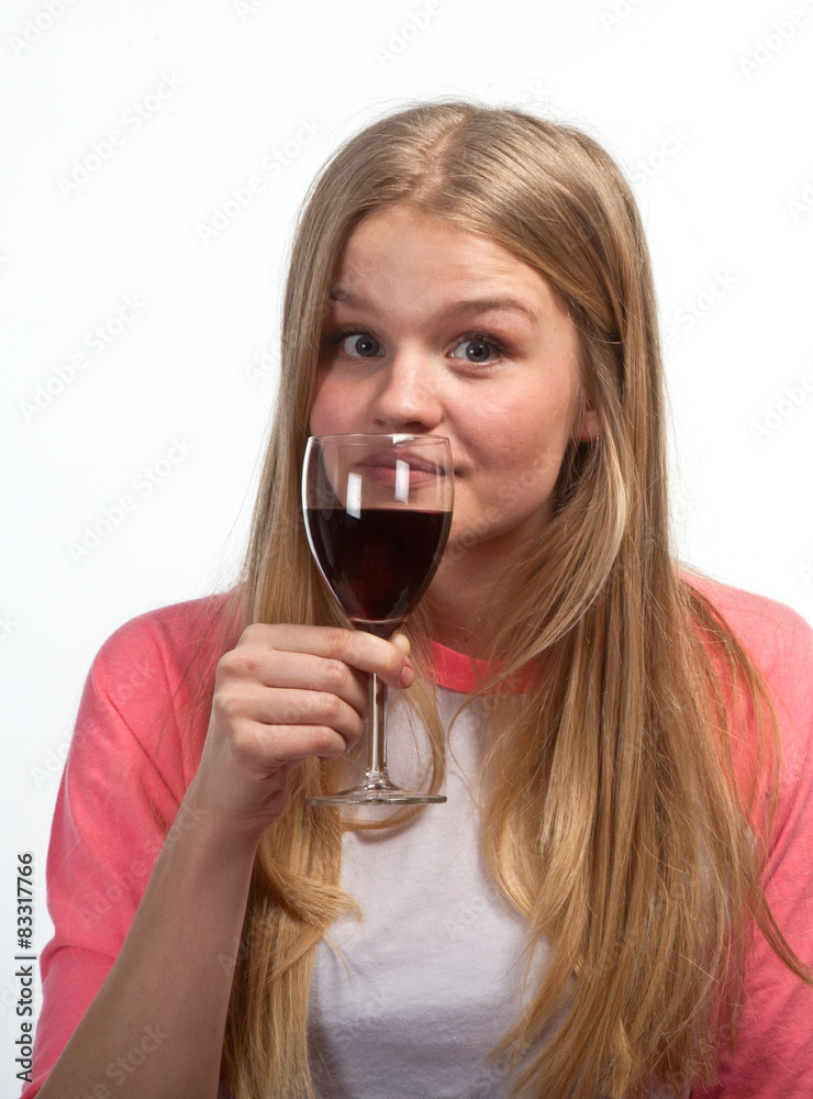 Scandinavian cute young girl drinking wine Scandinavian cute young girl drinking wine