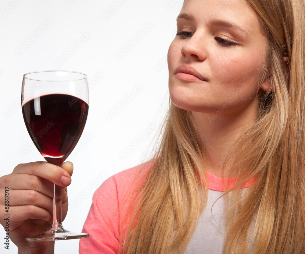 Scandinavian cute young girl drinking wine Scandinavian cute young girl drinking wine