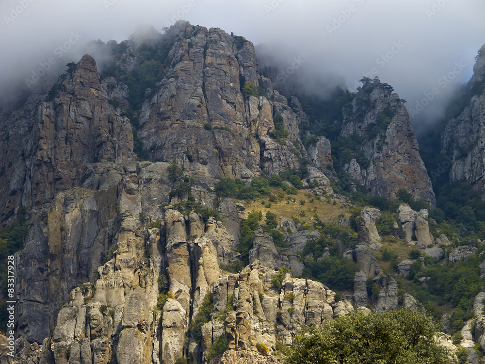  	  Mysterious mountain Demerdzhi in Crimea. Bottom view.