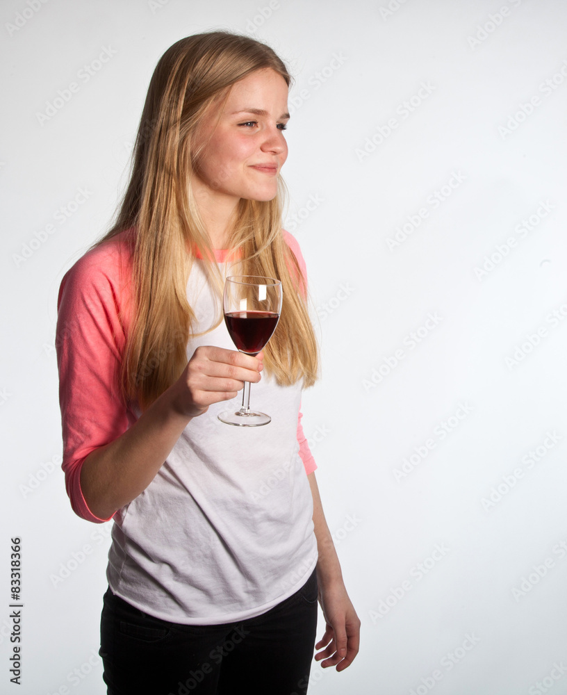 Scandinavian cute young girl drinking wine Scandinavian cute young girl drinking wine
