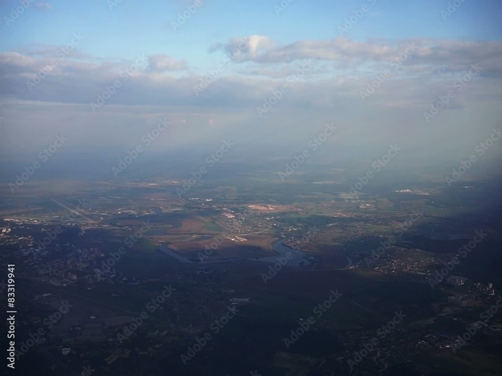 aerial view of village landscape near Moscow town over clouds aerial view of village landscape near Moscow town over clouds